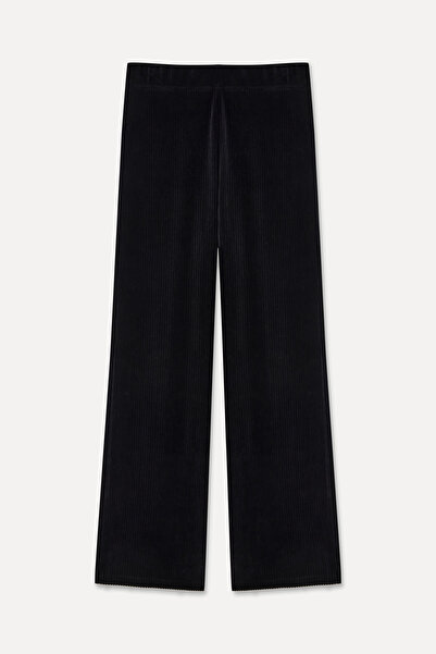 Mudo Wide Leg Velvet Textured Elastic Waist Pants