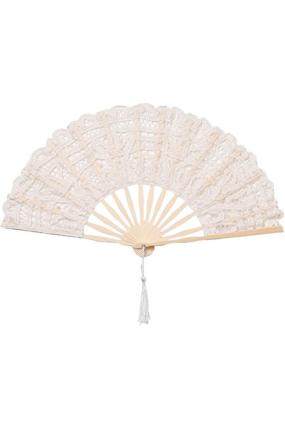 BABEYOND مروحة يد قابلة للطي من القطن المطرز بالدانتيل مع إطار من الخيزران، ل...