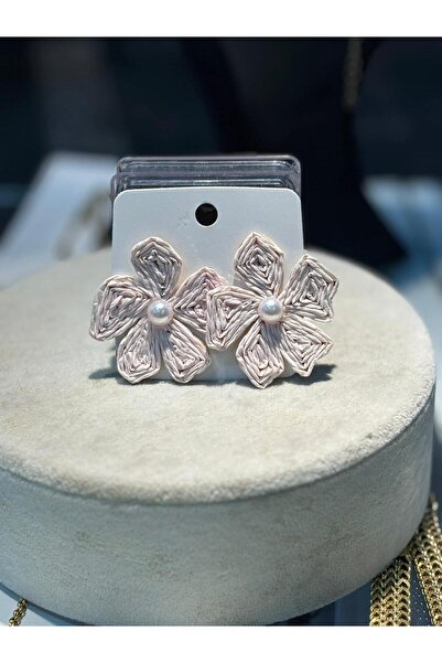 BIJUTERI Straw Pearl Detailed Flower Earrings