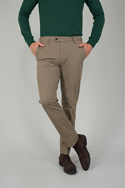 Bisse Khaki Cotton 4-Pocket Pleated Men's Trousers