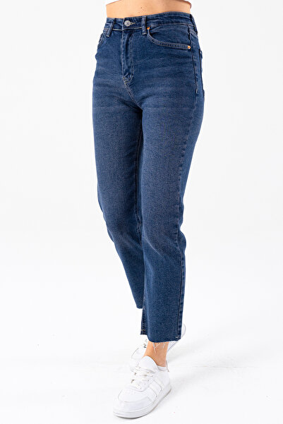 GİYSA Women's Regular Waist Mom Fit Jean Dark Blue - 2602