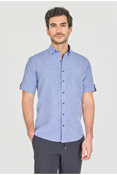 Bisse Regular Fit Paşa Yaka Fleto Cep Lacivert Pamuk Erkek Gömlek