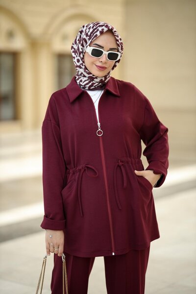 NS Moda Tesettür Doğa Set Burgundy-Model 557