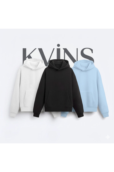 KVİNS طقم سويت شيرت أساسي للجنسين مكون من قصة فضفاضة قطع باللون الأبيض والأسو...