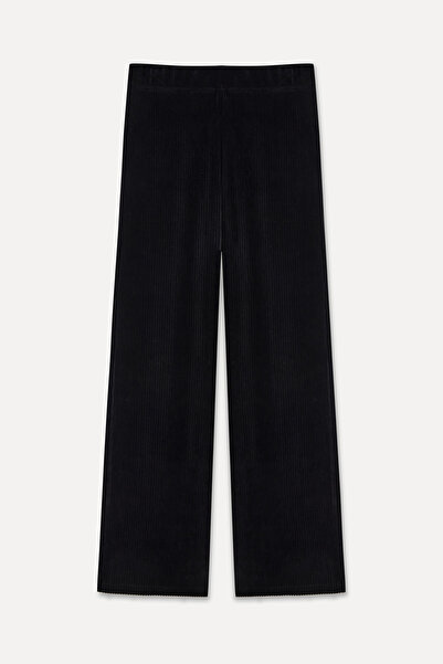 Mudo Wide Leg Velvet Textured Elastic Waist Pants