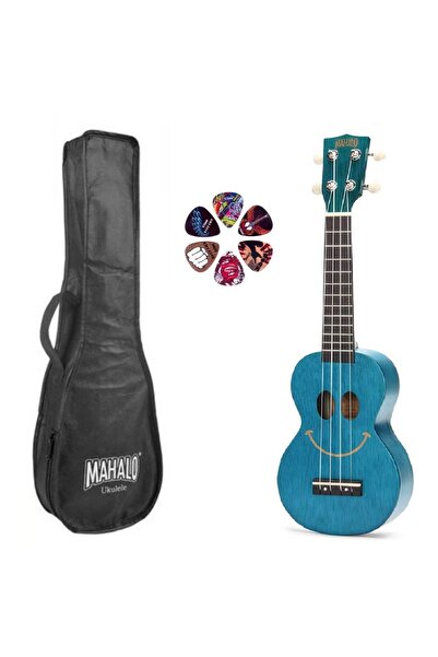 Mahalo SMILETBU – Set ukulele sopran Basic1, Smile Albastru Transparent, cu h...