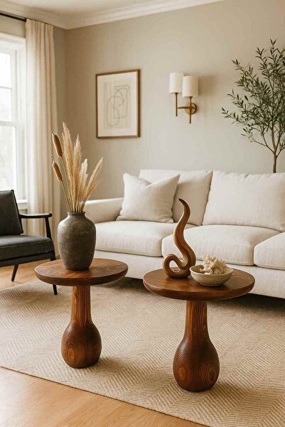 Simillo Home&Living Masif Ahşap Yan Sehpa Seti 2’li Doğal Meşe Renk Zigon Takımı