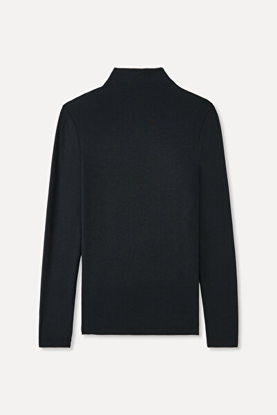 Mudo Modal Mixed Stand-Up Collar Fitted Long Sleeve T-Shirt