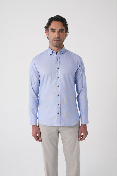 Bisse Long Sleeve Pasha Collar Blue Pocketless Men's Shirt