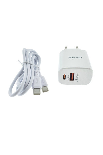 KAKUSİGA PD 20W and QC 3.0 18W Charger Set with USB-C Cable, Dual Port, White, KSC-925