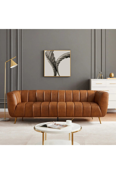 homejoyz Classic Leather Sofa – Brown – Swedish Wood Frame
