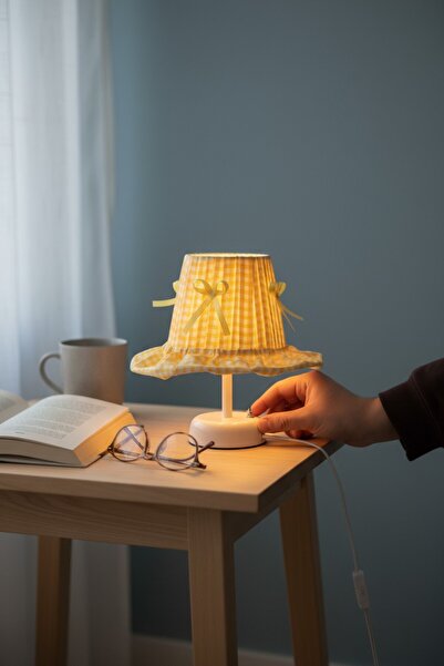 PearlHome Kareli Kumaş Şapka Tasarım Kablosuz Pilli Masa Lambası - Dekoratif ...