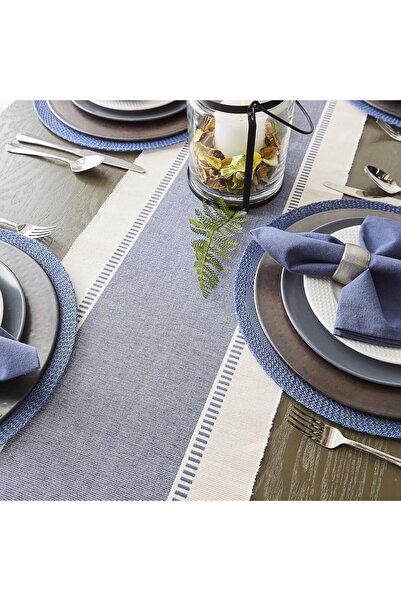 DII Dobie Woven Striped Table Runner 33 cm × 1.83 m, French Blue