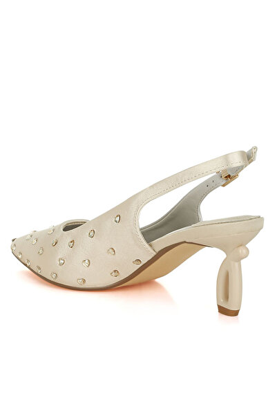 london Rag Women Heart-Shaped Rhinestone Studded Slingbacks in Beige