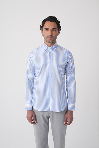 Bisse Regular Fit Erkek Uzun Kol Pamuk Mavi Gömlek