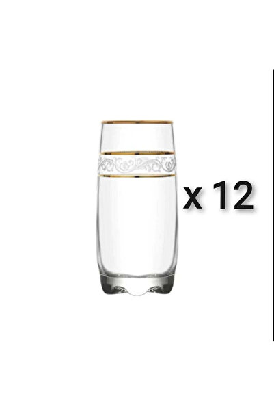 LAV Set of 12 Adora Gold Long Drink Glasses, 390 ml
