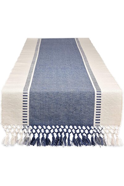 DII Dobie Woven Striped Table Runner 33 cm × 1.83 m, French Blue