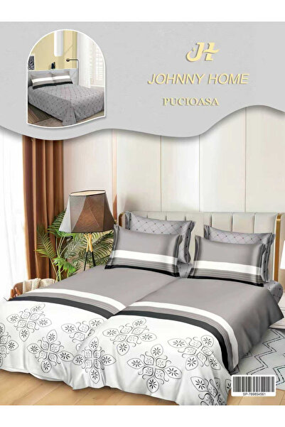 FIONNA.RO Lenjerie Din Bumbac Satinat 7 Piese Cu 2 Cearceafuri Pilota - Gri A...