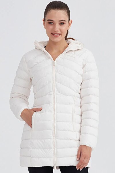 SKECHERS W Essential Maxi Length Hooded Jacket Long Length Women's Parka Coat Off-White
