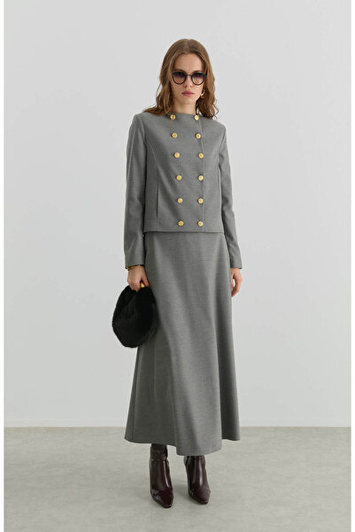 Fatma Atasoy Gabardin Gri Ceket Etek Takım