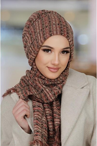 Aişe tesettür Taba Triko Kelebek Bone Şal