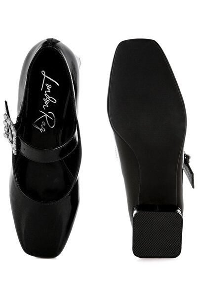 london Rag Women Diamante Brooch Metallic Mary Jane Pumps in Black