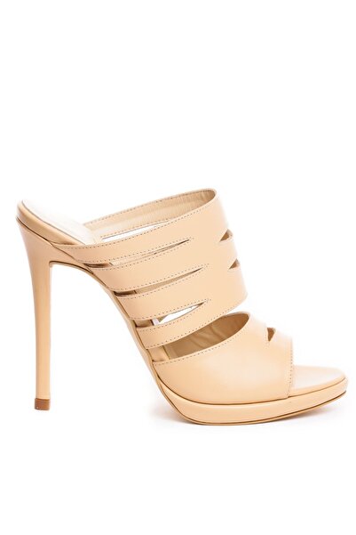 Vanilla Days Cameroon Beige Stiletto Mules, Leather