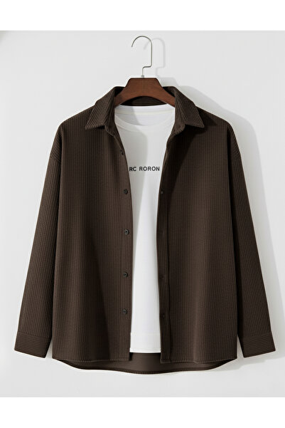 viperkombin Men's Velvet Shirt Corded Fabric Long Sleeve Regular