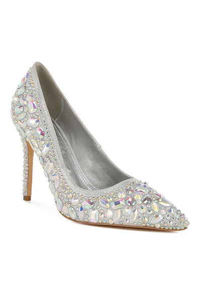 london Rag Women Diamante & Rhinestone Embellishments Pumps in Silver