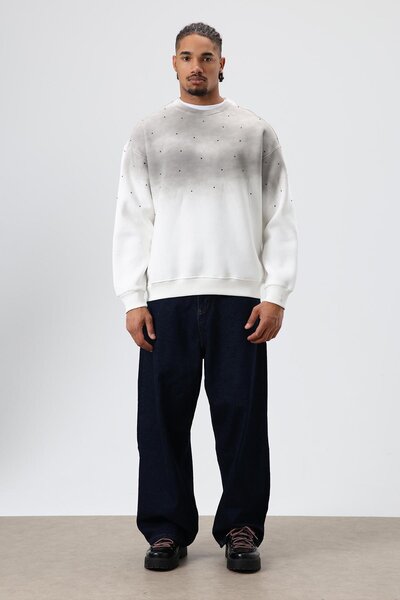 VAMOSCLO سترة قصة فضفاضة باللون البيج مع تفاصيل الحجر المغسول