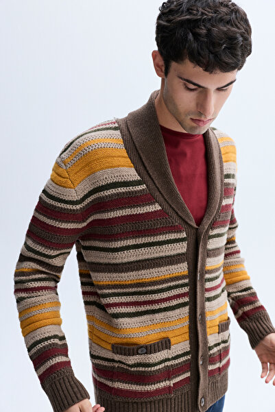 Mudo Striped Shawl Collar Ove Oversized N Cardigan