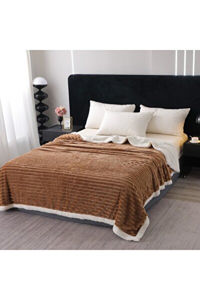 CumparaMisim Super Soft Cocolino blanket, striped embossed pattern, with Sherpa fur