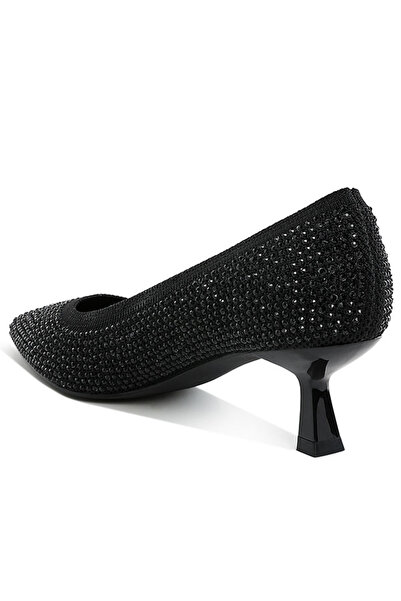 london Rag Women Breathable Flyknit Rhinestone Pumps in Black