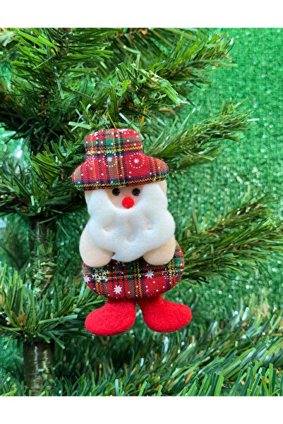 Cansüs 8 εκ. Λούτρινο Στολίδι Άγιου Βασίλη με υφασμάτινο καρό καπέλο