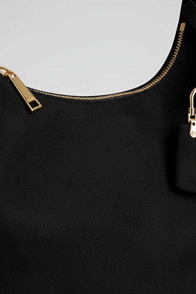 KISCHE Women's Shoulder Bag Suede Black Casual Lined Zippered Adjustable Charmlı Women's Bag Lisa