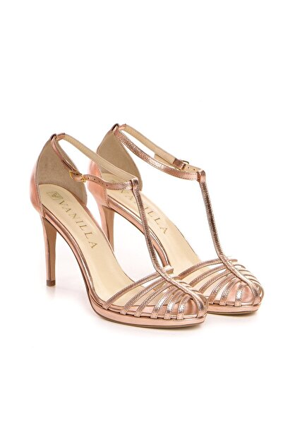 Vanilla Days Sandale Evelyn din piele, șampanie, cu toc subțire și jos