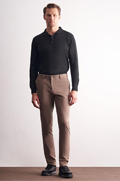İmza Brown Side Pocket Straight Leg Cotton Slim Fit Chino Casual Trousers 1003255164