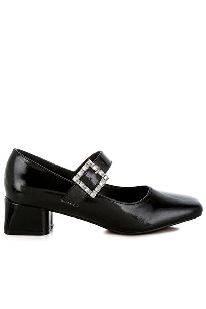 london Rag Women Diamante Brooch Metallic Mary Jane Pumps in Black