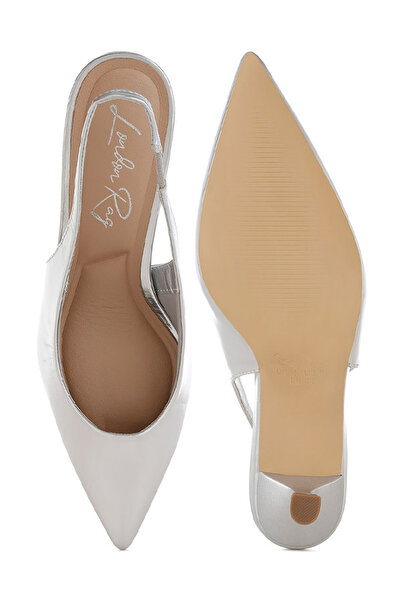 london Rag Women Kitten Heel Metallic Slingback Sandals