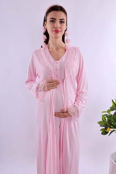 ByLohusa Effortt Pink Dressing Gown Pregnant Maternity Nightgown Set