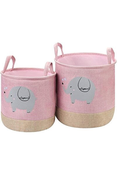 Lawazim Round Laundry Basket Set, 2 Pieces - Pink