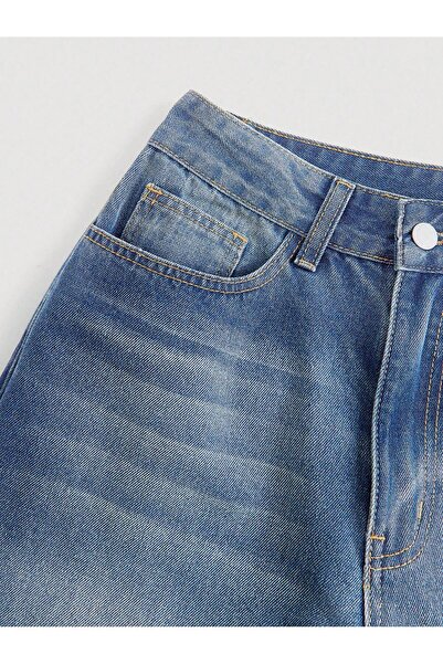 8line Mavi Yıkamalı Baggy Salaş Cepli Bol Kesim Kot Pantolon