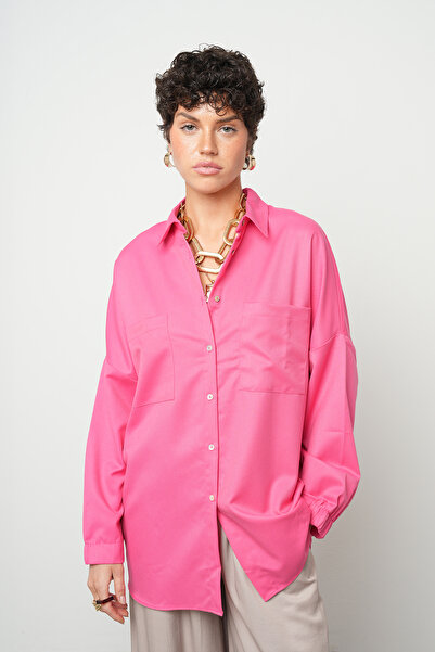 Orfeo Negro Women's Solid Color Single Pocket Oversized Cut Shirt