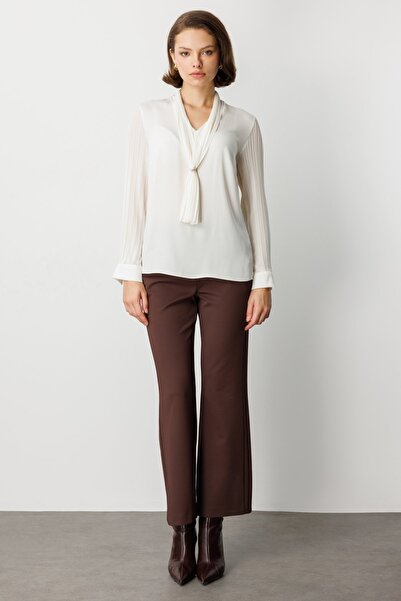 Ekol Blouse with Scarf Collar and Brooch Detail