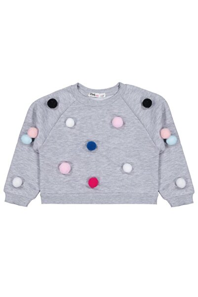Civil Girls 2-5 Years Old Sweatshirt with Pompom Accessories - Gray 5-6 Years Old