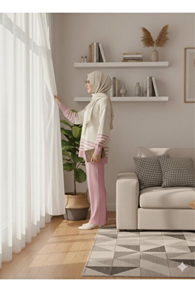 Şule Giyim Two-Color Transitional Knitwear Set Pink