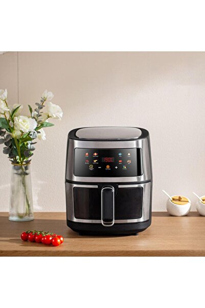 Tradeo Digital Smart Air Fryer, 8L Large Capacity, LED Touch Display, Temp Control, Black & Silve