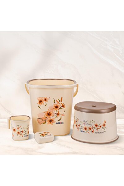 Nayasa طقم حمام DLX Square مكون من 4 قطع - دلو سعة 18 لترًا، كوب سعة 1.5 لتر،...