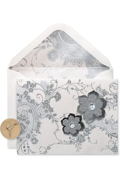 PAPYRUS Blank Cards with Envelopes, Lace & Floral Design with Glitter (8 Count)
