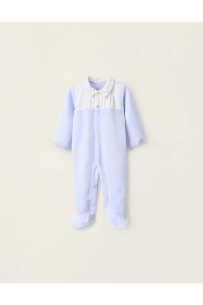 Ziddy Velours Sleepsuit with Pleated Detail for Newborns, Blue